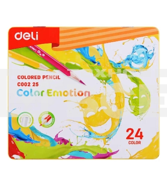 Карандаши цветные Deli EC00225 Color Emotion, трехгранный профиль, липа, 24 цвета, металлическая коробка (24шт)
