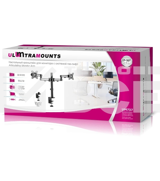 Кронштейн для мониторов Ultramounts UM737 черный 17'-32' макс.8кг крепление к столешнице поворот и наклон
