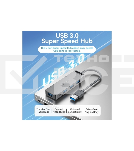 USB-концентратор Vention OTG USB 3.0 на 4 порта серый 1м.