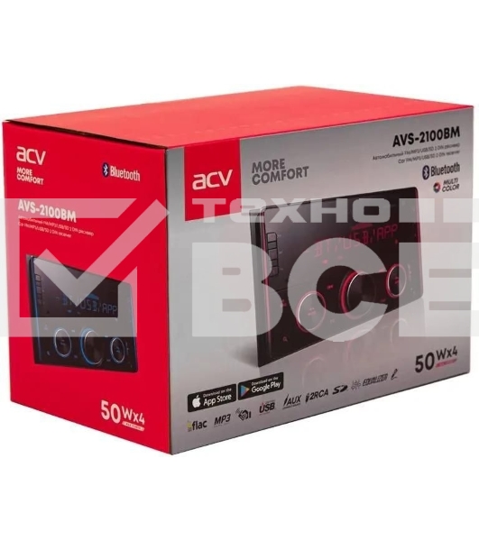 Автомагнитола ACV AVS-2100BM, 2 DIN, Bluetooth, USB Type-A, AUX, пульт ДУ