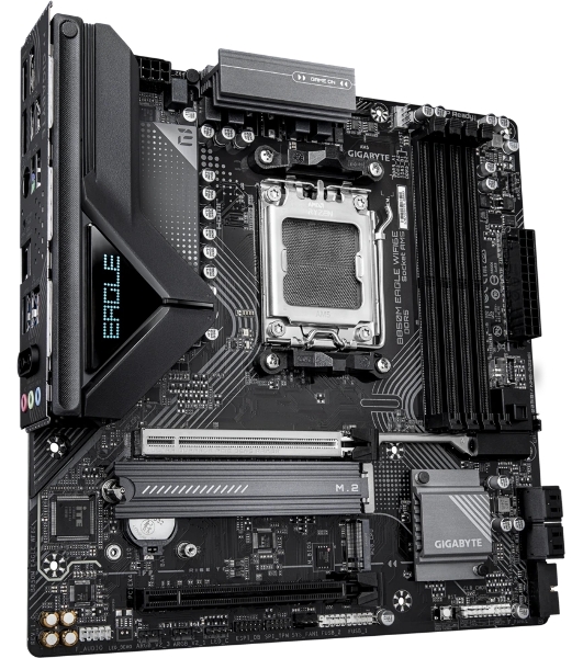Материнская плата Gigabyte B850M EAGLE WIFI6E, AM5, AMD B850, 4xDDR5, 4xSATA, 2xM.2, 1xPCIe 5.0 x16, 1xPCIe 3.0 x16, 1xHDMI, 2xDP, 1x2.5Gb LAN, Wi-Fi 6E, Bluetooth 5.3, 1xUSB-C 10Gbps, 2xUSB-A 10Gbps, 2xUSB-A 5Gbps, 4xUSB-A 2.0, 1xPS/2, 3x3.5 мм, 7.1, mATX