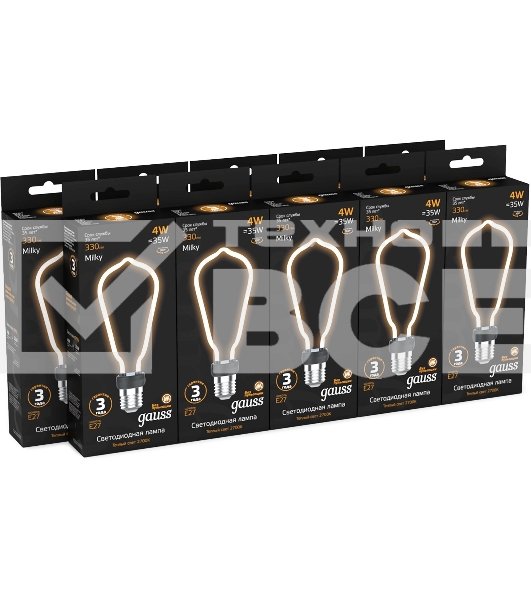 Лампа светодиодная Gauss Filament 4Вт цок.:E27 трубка 220B св.свеч.бел.теп. (упак.:10шт)