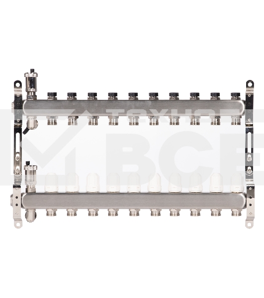 Коллектор Royal Thermo нерж. в сборе универсальный 1' ВР-3/4' НР с автомат. воздухоотвод-ми 10 вых.