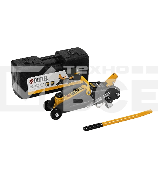 Домкрат гидравлический подкатной с фиксатором Denzel 2 т, 130-330 мм, в кейсе 51154