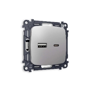 Комплект механизма розетки OMEGA Сталь матовый 2USB A+C 20W 3000mA (быстрая зарядка) QUANT (OP5110, VM177) MO511010