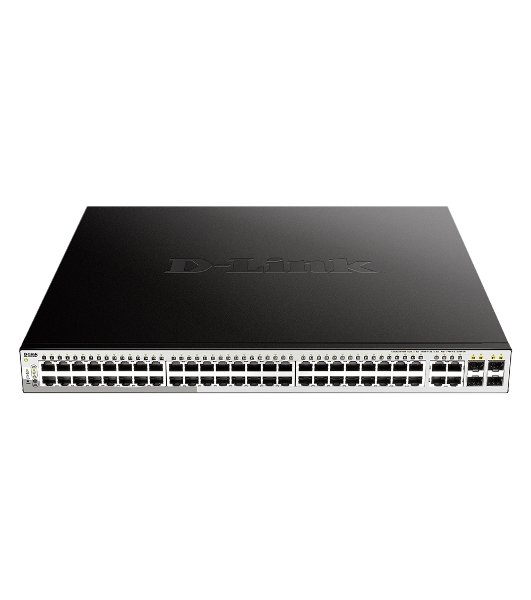 Коммутатор D-Link DGS-1210-52MP/FL1A, 48×1 Гбит/с PoE+ + 4×1 Гбит/с Combo (RJ45/SFP), настраиваемый