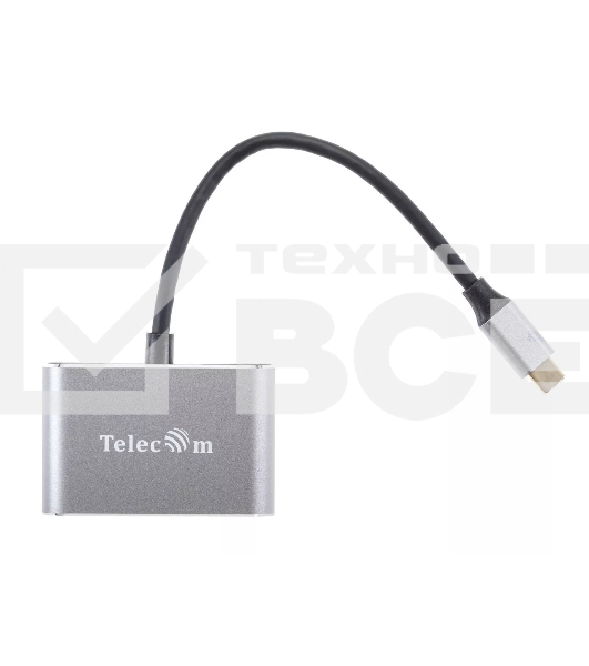 Кабель-концентратор USB3.1 TypeCm -->HDMI+USB3.0+PD+VGA Alum Grey 4K@30Hz, Telecom<TUC055>