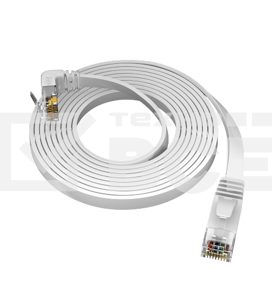 Патч-корд GCR PROF, UTP медь кат.6, нижний угол, ethernet high speed 10 Гбит/с, RJ45, T568B, плоский 10.0m, белый