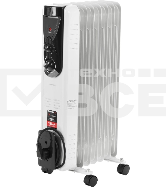 Масляный обогреватель Centek CT-6200 (7 секций) белый, 700/1000/1500 Вт, 15 м2, термостат