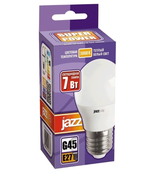Лампа светодиодная JazzWay PLED-SP-G45 7Вт шар 3000К теплый белый E27 540лм 230В