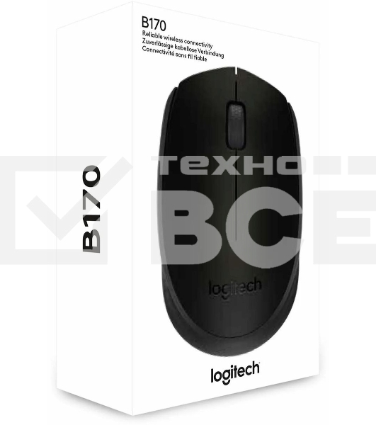 Мышь беспроводная Logitech B170 черный, 1000 dpi, радиоканал, USB, кнопки - 3