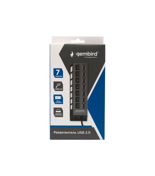 USB-концентратор Gembird UHB-U2P7-02, USB 2.0, USB 7 портов, USB/Адаптер: 5 В / 2 A