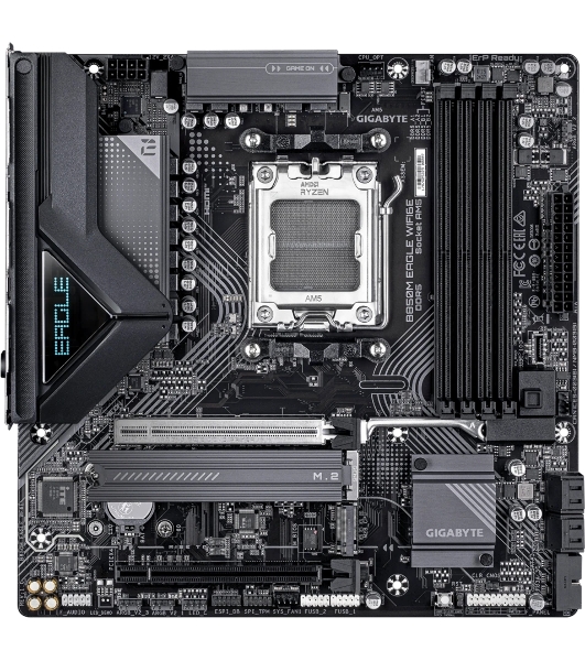Материнская плата Gigabyte B850M EAGLE WIFI6E, AM5, AMD B850, 4xDDR5, 4xSATA, 2xM.2, 1xPCIe 5.0 x16, 1xPCIe 3.0 x16, 1xHDMI, 2xDP, 1x2.5Gb LAN, Wi-Fi 6E, Bluetooth 5.3, 1xUSB-C 10Gbps, 2xUSB-A 10Gbps, 2xUSB-A 5Gbps, 4xUSB-A 2.0, 1xPS/2, 3x3.5 мм, 7.1, mATX