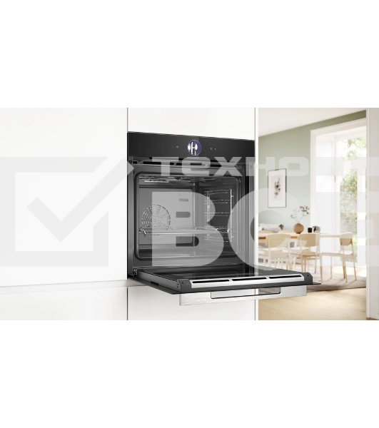 Духовой шкаф Bosch HSG7361B1 Home Connect!! Serie 8, черный, 21 режим + комбинированные режимы, функция приготовление на пару 100%, 4-слойное остекление, 3 цветных текстовых TFT-дисплея 2,5
