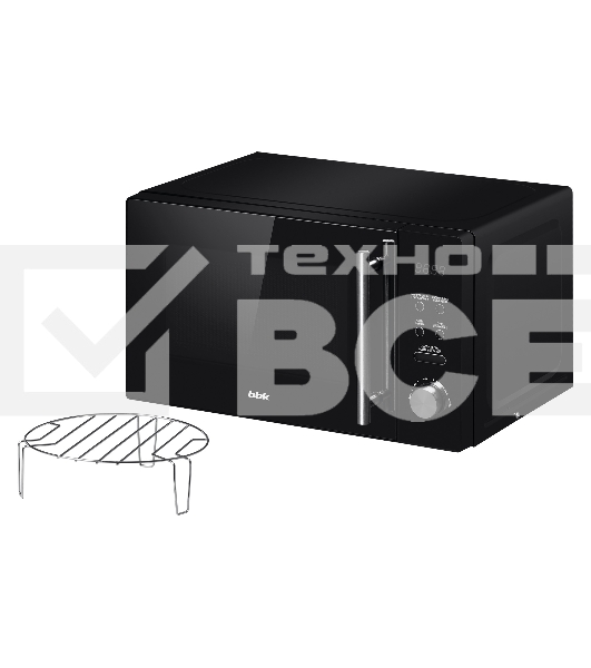 Микроволновая печь BBK 20MWG-732T/B-M черный, 20 л, 700 Вт, переключатели - поворотный механизм/кнопки