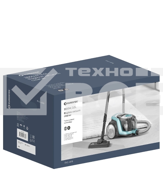 Пылесос Eurostek EVC-4519 бирюзовый, 500/2800 Вт, уборка сухая, пылесборник - контейнер, 3 л