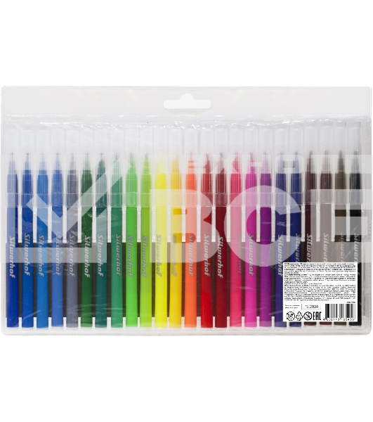 Фломастеры Silwerhof Color 9мм 145мм, круглый корпус, пулевидный пишущий наконечник, вентилируемый колпачок, 24 цвета, пакет с европодвесом
