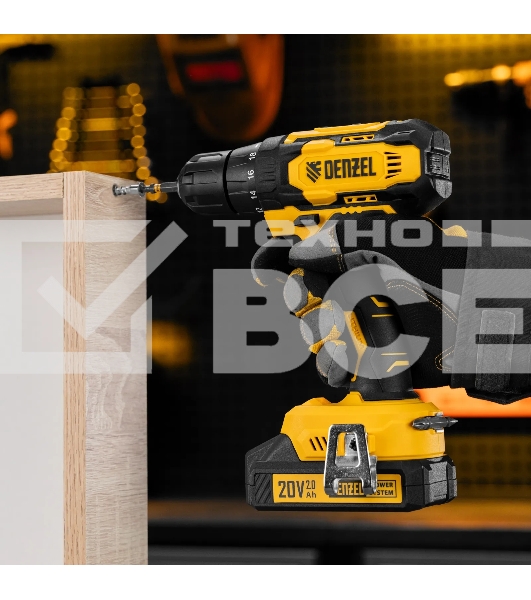 Дрель-шуруповерт аккумуляторная Denzel CDQ-20, 20В, 2 АКБ, Кейс
