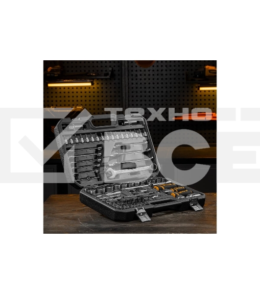 Набор инструментов Denzel 1/2', 1/4', CrV, S2, пластиковый кейс, 82 предмета