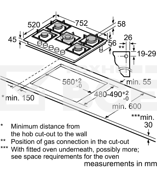 Газовая варочная панель Bosch PPQ7A6I45, 75 см, закаленное стекло, черная, 5 конфорок, 1 WOK-конфорка c 2 контурами пламени, 1 конфорка повышенной мощности, FlameSelect, индивидуальные чугунные решетки, газ-контроль, автоматический электроподжиг, сделано в Испании