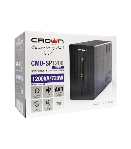 Источник бесперебойного питания CROWN CMU-SP1200 COMBO / 1200ВА / 720Вт / 2xIEC + 2xEURO