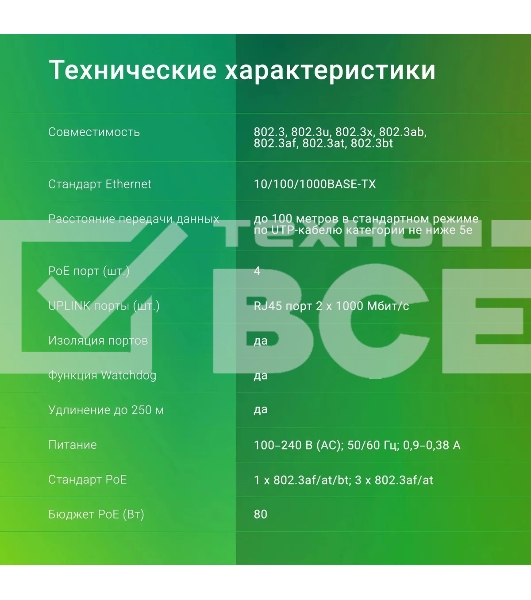 Коммутатор Digma DSP204G-2G-T80 (L2) 6x1Гбит/с 4PoE 4PoE+ 1PoE++ 80W неуправляемый