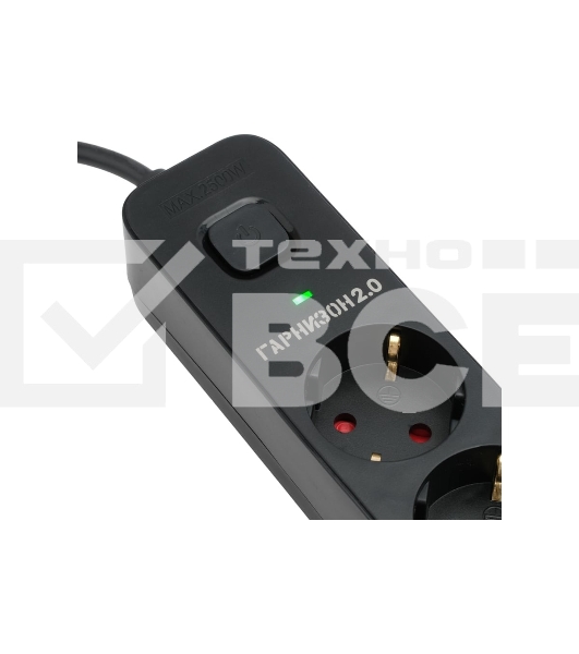Сетевой фильтр Гарнизон 2.0 Мультипорт EPS-4-U3-B-2, 4 р, 10А, 3xUSB, 2м, ур.защиты 2+, черный, пакет