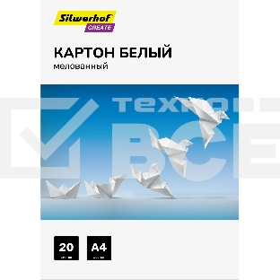 Картон белый Silwerhof мелованный 20л. A4 Create 240г/м2 обл.мел.картон ПЭТ 200x280мм