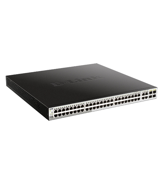 Коммутатор D-Link DGS-1210-52MP/FL1A, 48×1 Гбит/с PoE+ + 4×1 Гбит/с Combo (RJ45/SFP), настраиваемый