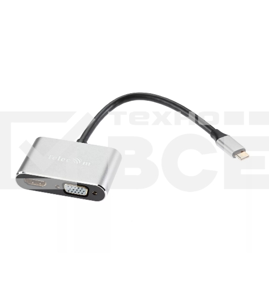 Кабель-концентратор USB3.1 TypeCm -->HDMI+USB3.0+PD+VGA Alum Grey 4K@30Hz, Telecom<TUC055>