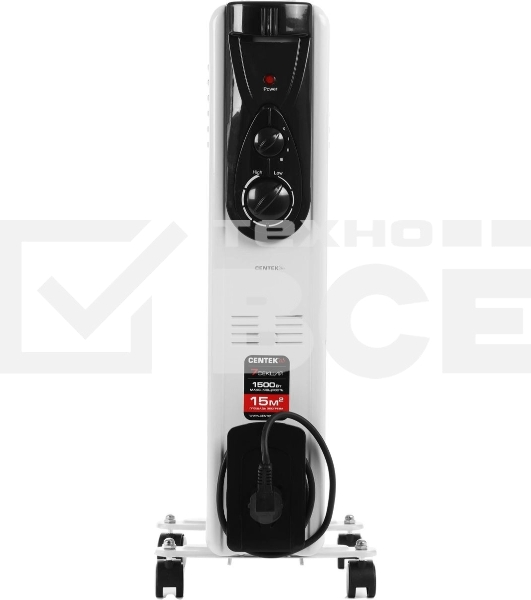 Масляный обогреватель Centek CT-6200 (7 секций) белый, 700/1000/1500 Вт, 15 м2, термостат
