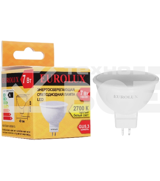 Лампа светодиодная EUROLUX LL-E-MR16-7W-230-2,7K-GU5.3