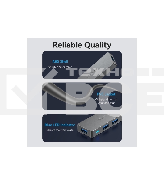 USB-концентратор Vention OTG USB 3.0 на 4 порта серый 1м.