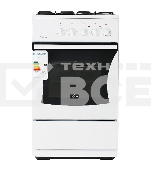 Плита комбинированная Flama RK 23-105 W белый, конфорок 4 шт, духовка 50 л, 50 см x 85 см x 60 см