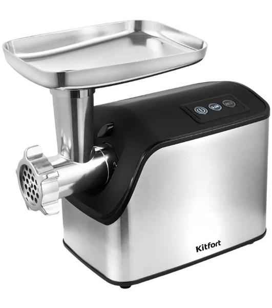 Мясорубка электрическая Kitfort КТ-2104 серебристый, 1800 Вт, 2.3 кг/мин, реверс, насадки - 8