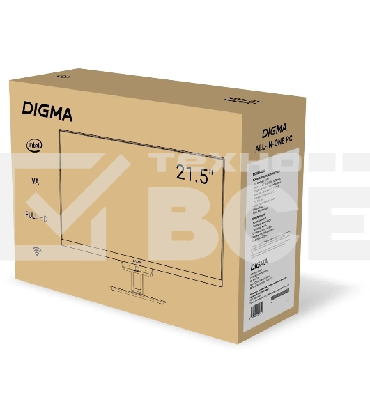 Моноблок Digma Action 21.5' Full HD N95 (1.7) 8Gb SSD 256Gb UHDG 600 CR Windows 11 Professional GbitEth WiFi BT 36W клавиатура мышь Cam черный 1920x1080