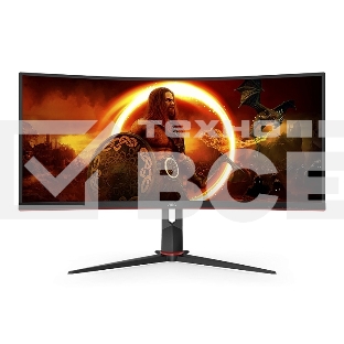 Монитор 34' AOC CU34G2XP, VA 3440x1440, 180 Гц, 1 мс, 21:9, 400 кд/м², 2xHDMI, 2xDP, 2x4 Вт, изогнутый, черный/красный
