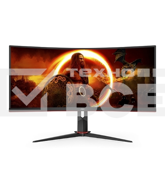 Монитор 34' AOC CU34G2XP, VA 3440x1440, 180 Гц, 1 мс, 21:9, 400 кд/м², 2xHDMI, 2xDP, 2x4 Вт, изогнутый, черный/красный