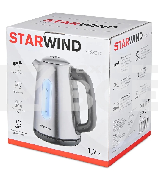 Чайник электрический Starwind SKS3210 1.7л. 2200Вт серебристый (корпус: металл)
