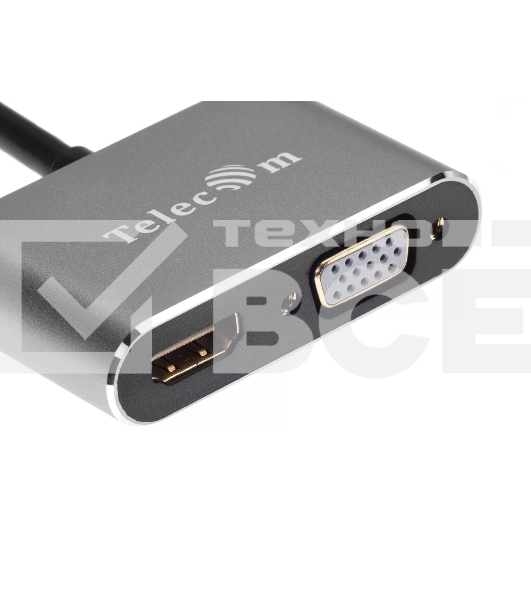 Кабель-концентратор USB3.1 TypeCm -->HDMI+USB3.0+PD+VGA Alum Grey 4K@30Hz, Telecom<TUC055>