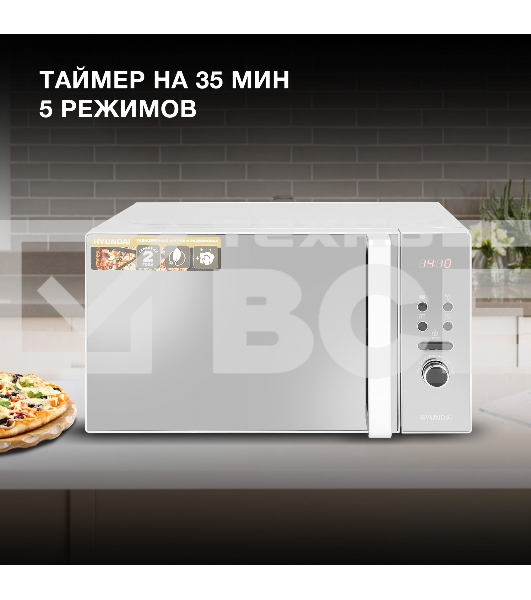 Микроволновая печь Hyundai HYM-D3002 серебристый, 20 л, 700 Вт, переключатели - поворотный механизм/кнопки