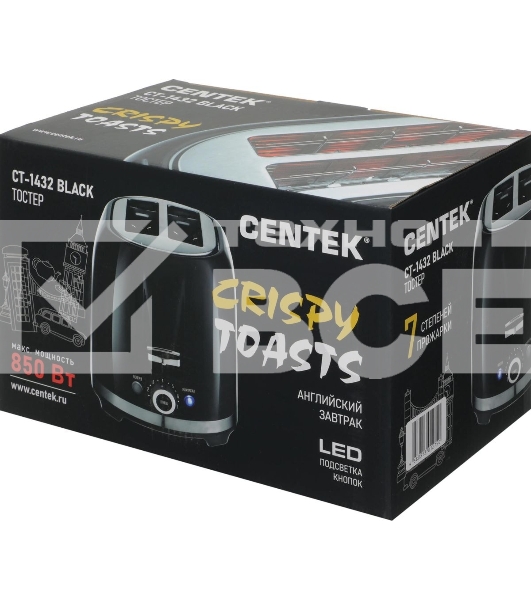 Тостер Centek СТ-1432 черный/стальной