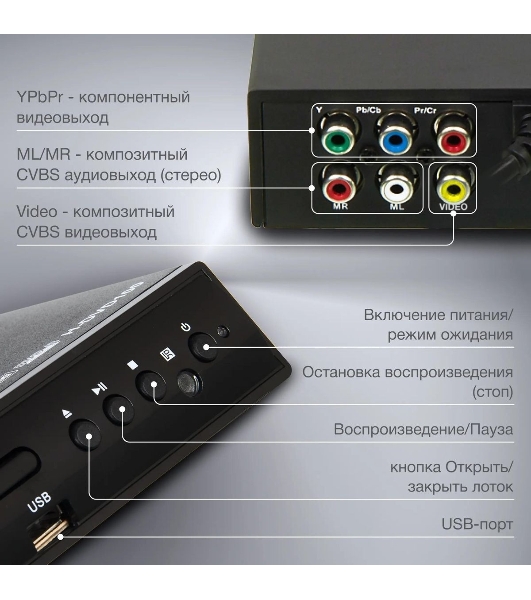 Плеер DVD Hyundai H-DVD100 черный ПДУ