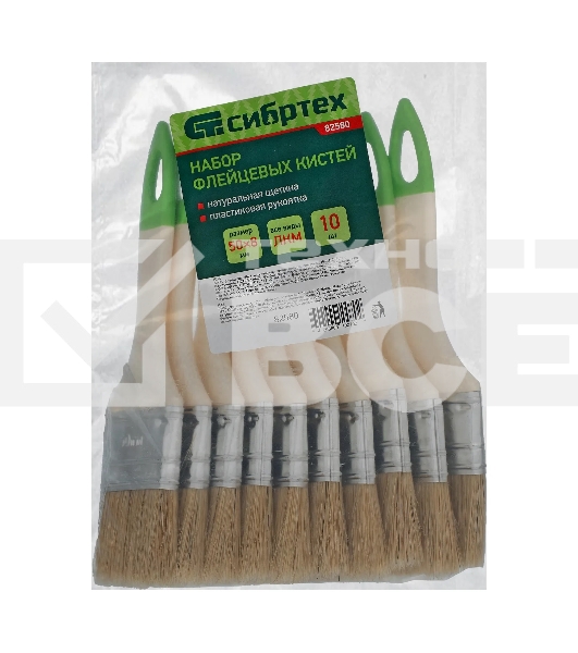 Кисть флейцевая Сибртех, 50, 8, натуральная щетина, пластиковая рукоятка, 10шт