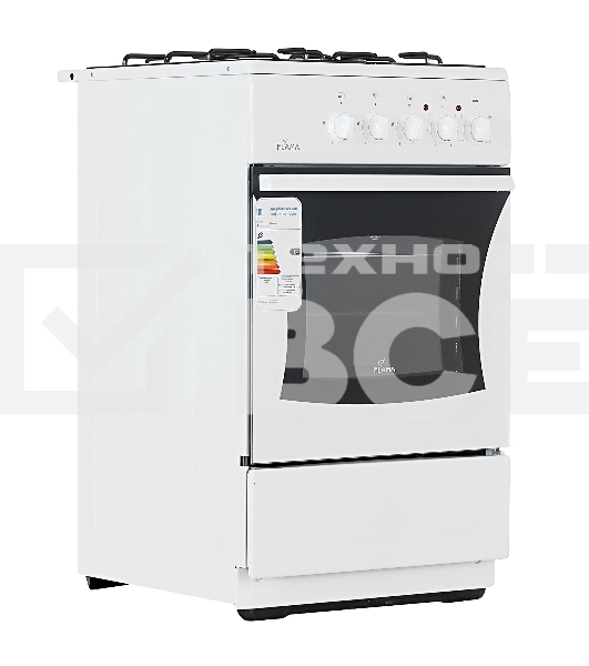 Плита комбинированная Flama RK 23-105 W белый, конфорок 4 шт, духовка 50 л, 50 см x 85 см x 60 см