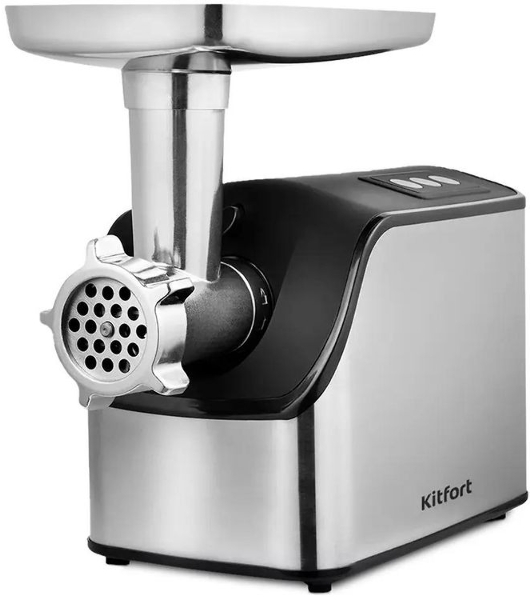 Мясорубка электрическая Kitfort КТ-2104 серебристый, 1800 Вт, 2.3 кг/мин, реверс, насадки - 8