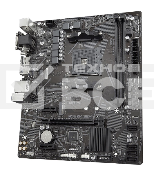 Материнская плата Gigabyte A520M S2H, AM4, AMD A520, 2xDDR4, 4xSATA, 1xM.2, 1xPCIe 3.0 x16, 2xPCIe x1, 1xHDMI, 1xDVI-D, 1xVGA, 1x 1Gb LAN, 4xUSB-A 3.2 Gen 1, 2xUSB-A 2.0, 3x3.5 мм, 7.1, mATX