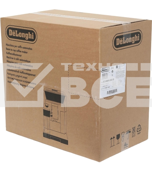 Кофемашина автоматическая DeLonghi ECAM46.860.B черный, исп. кофе - зерновой/молотый, 2 л, 1450 Вт, 15 Бар.