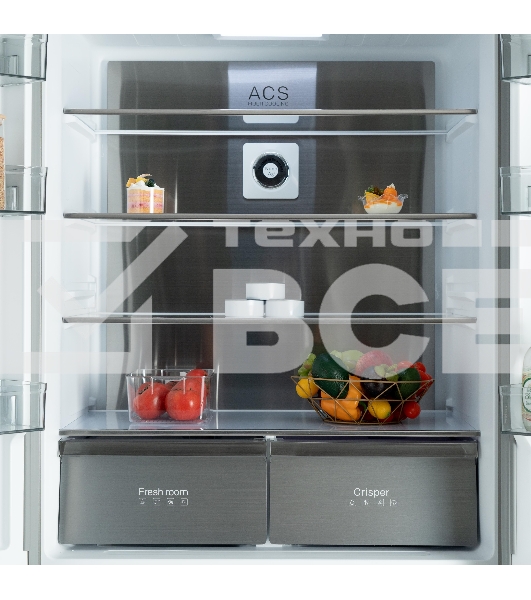 Холодильник Бирюса CD 496 TBG текстурированное черное стекло трёхкамерный 334/162л морозилка снизу, NoFrost, Side by Side