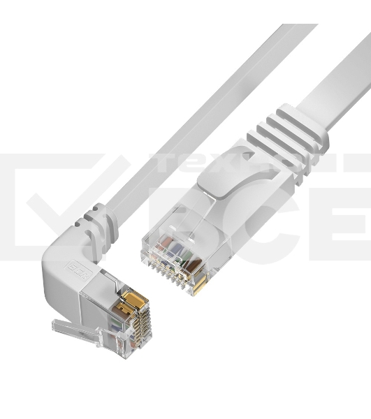 Патч-корд GCR PROF, UTP медь кат.6, нижний угол, ethernet high speed 10 Гбит/с, RJ45, T568B, плоский 10.0m, белый